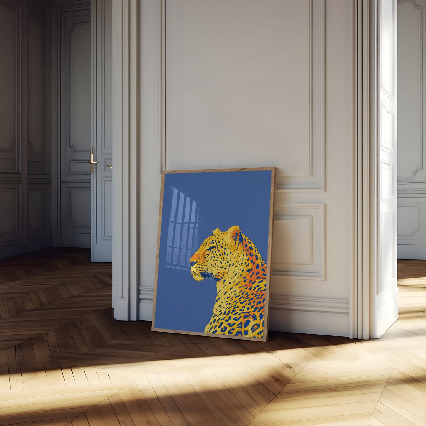 Gylden Leopard mod Blåt Plakat