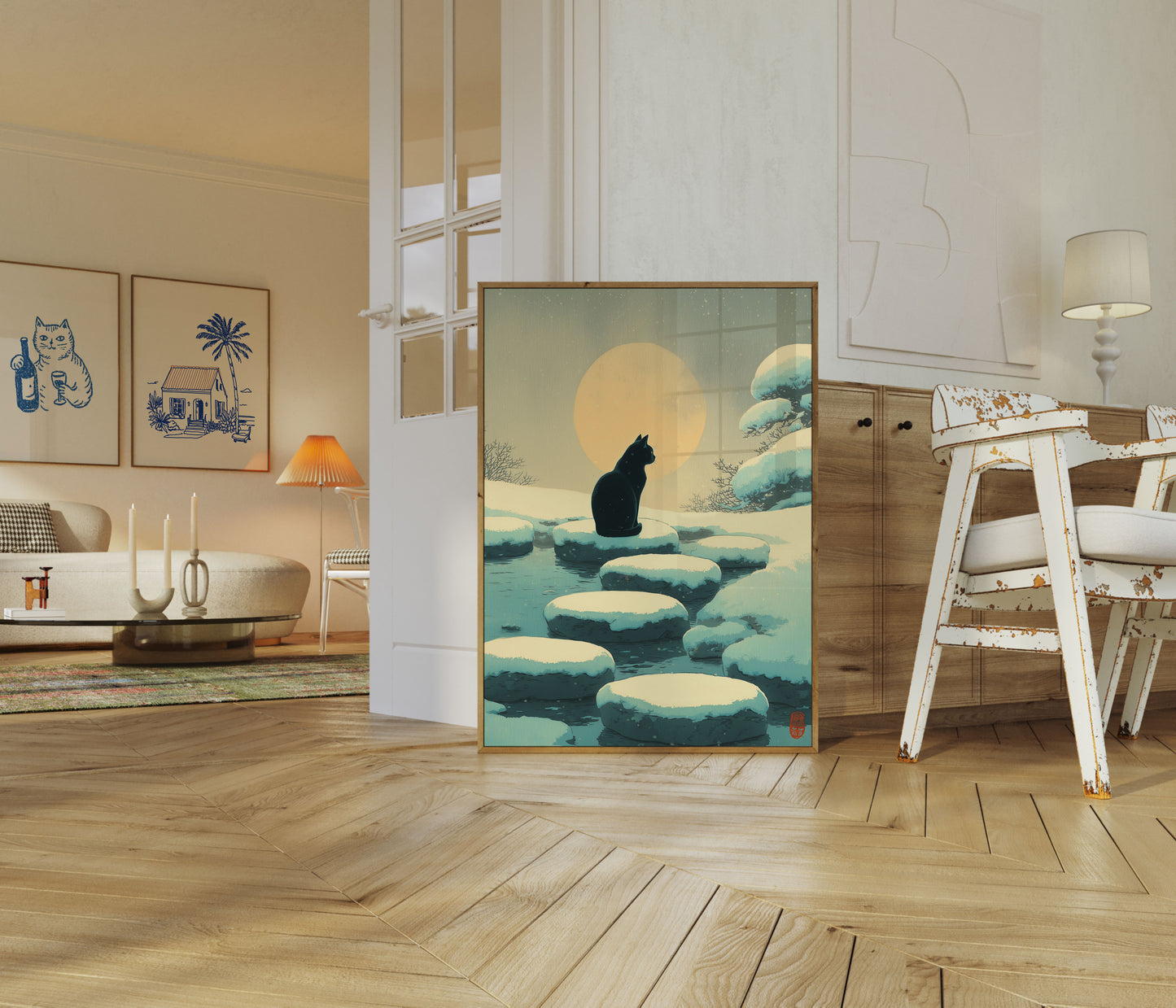 Póster de Gato Negro Luna de Invierno