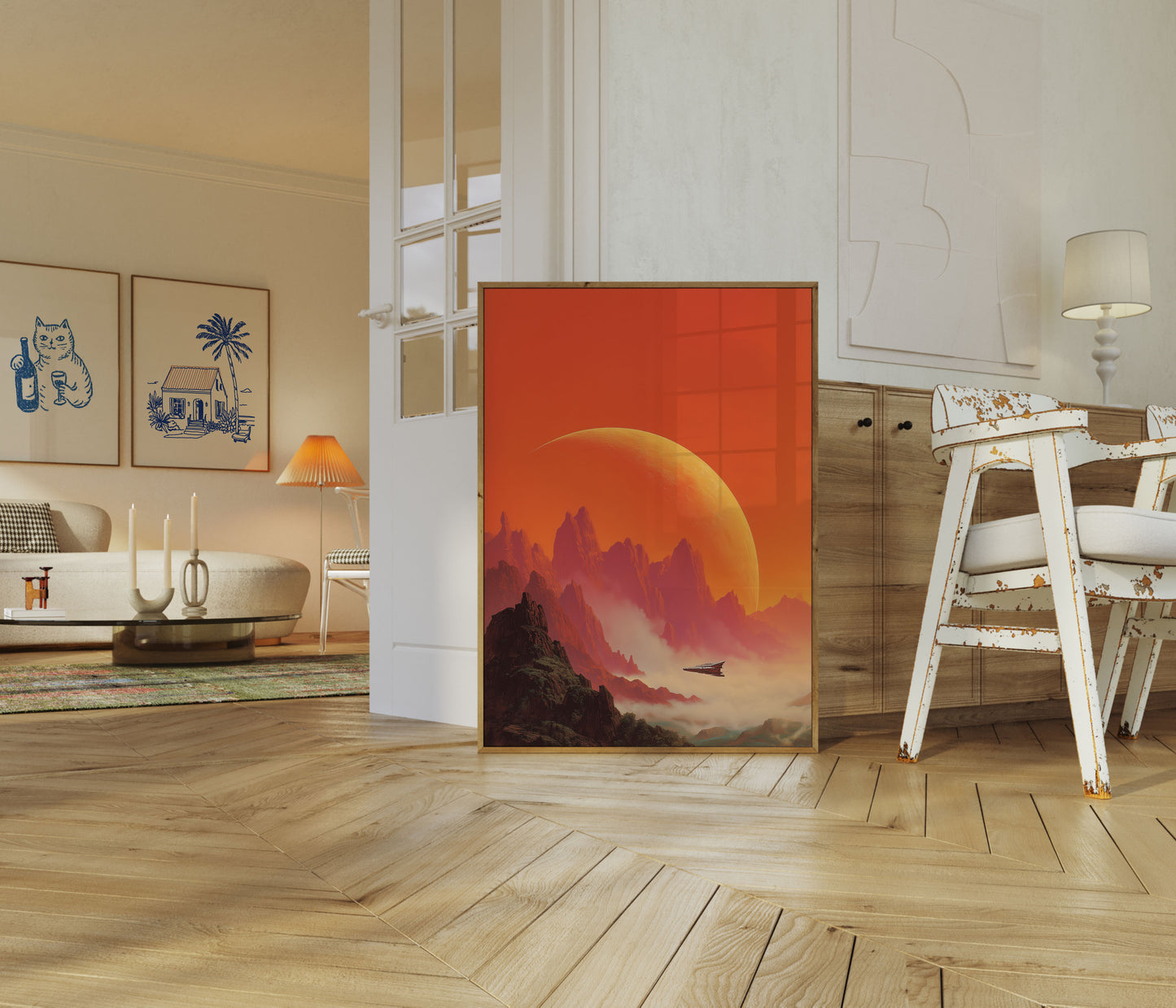Alien Planet Sunset Spacecraft Plakat