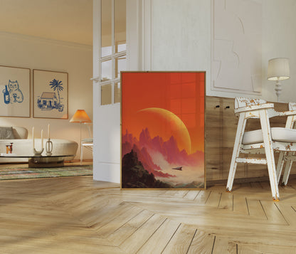 Alien Planet Sunset Spacecraft Plakat