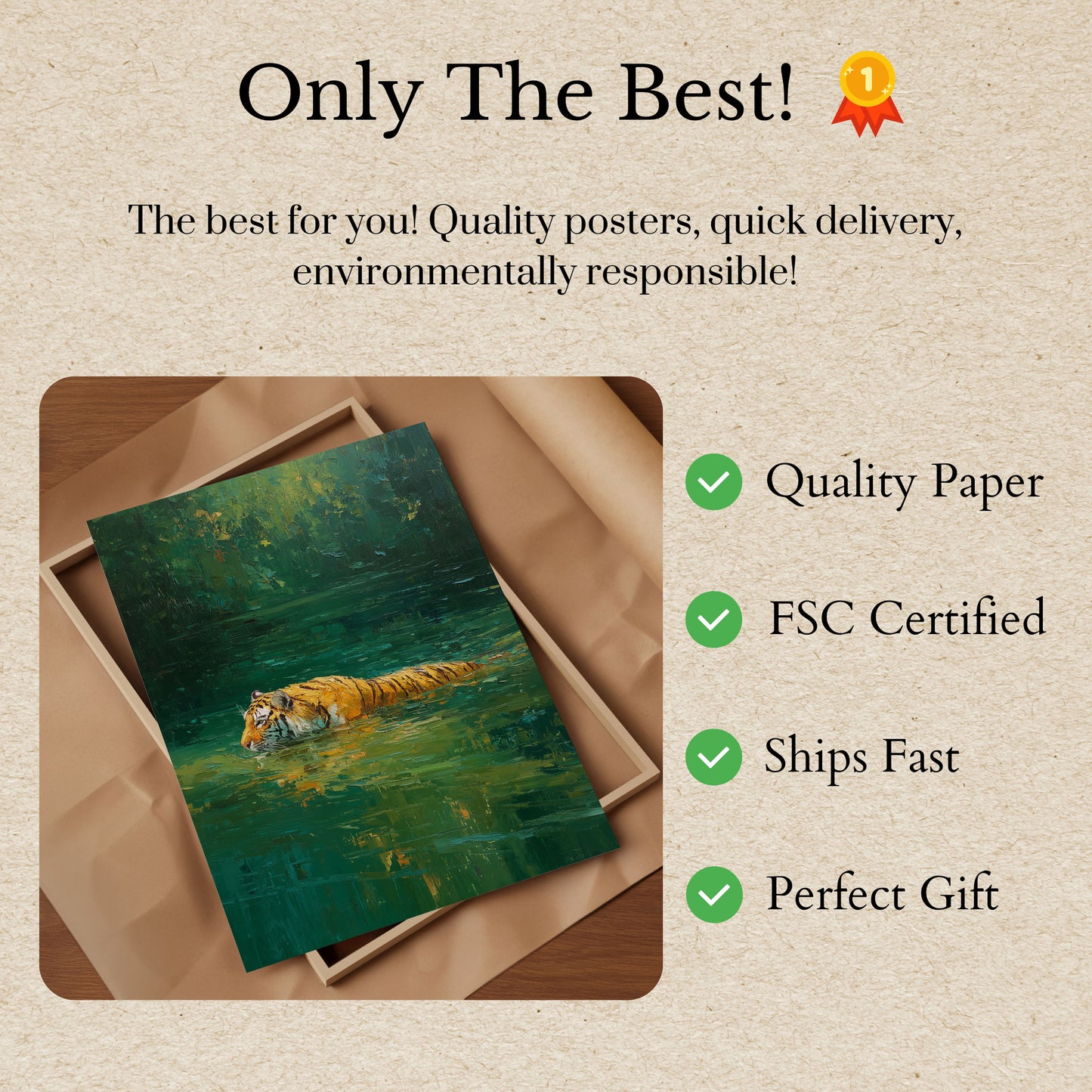 Tiger Swimming in Water Poster