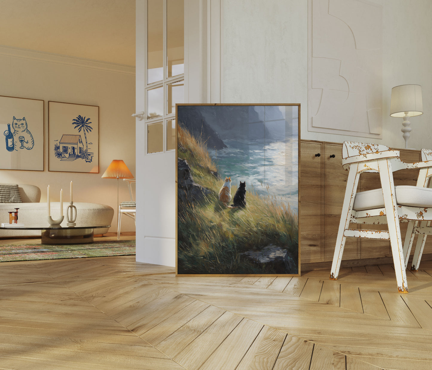 Plakat Koty Obserwujące Klify Oceaniczne