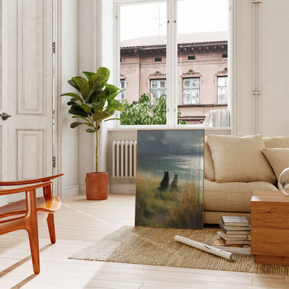 Dogs Watching Ocean Waves Poster