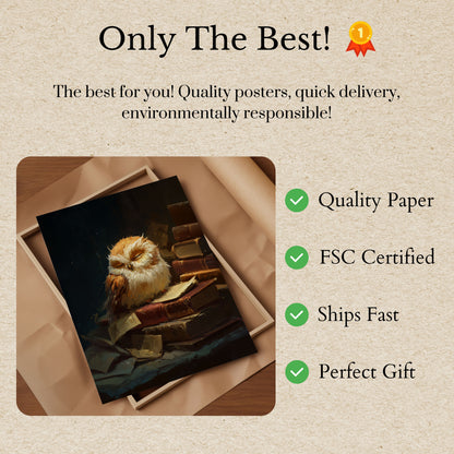 Scholarly Owl Among Books Poster