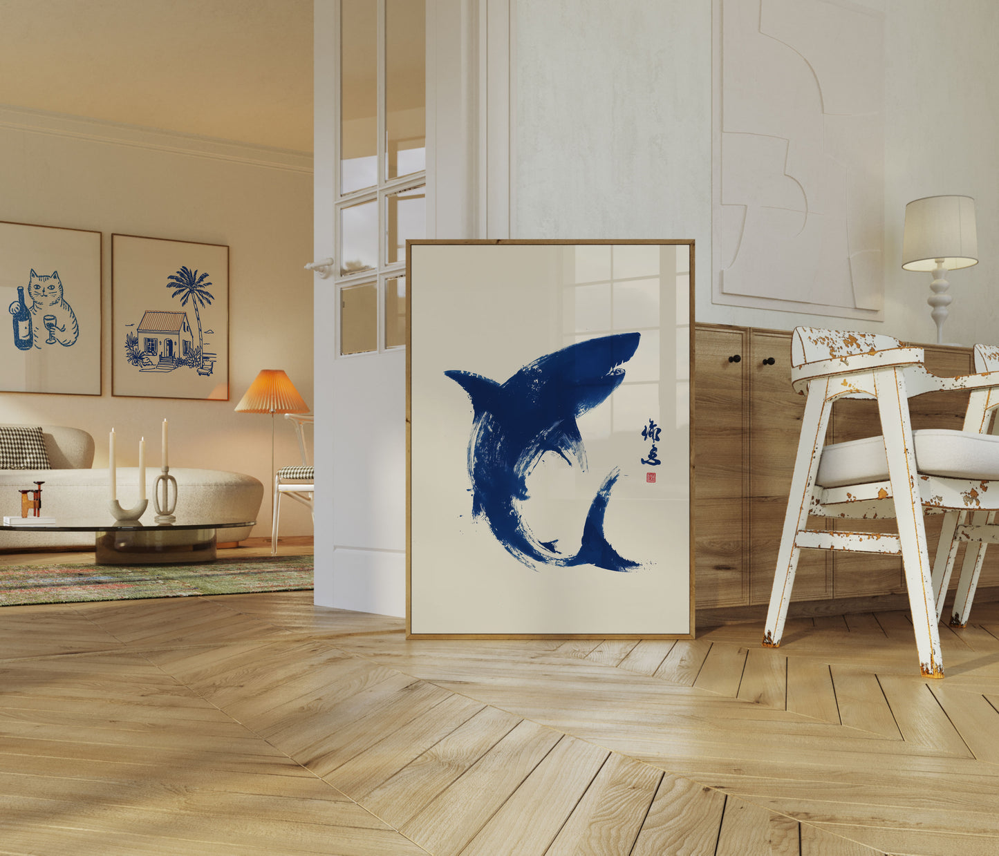 Deep Blue Shark Silhouette Poster