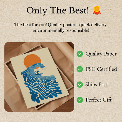 Surfer die op oceaangolf rijdt poster