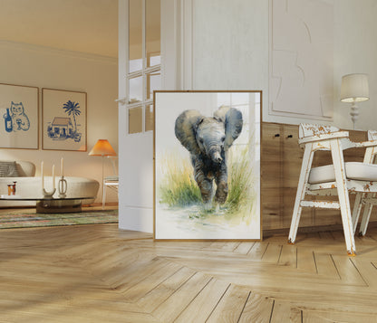 Baby Elephant Watercolor Adventure Poster