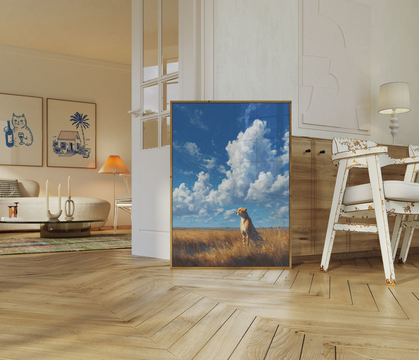 Póster de la majestuosa pradera de guepardos