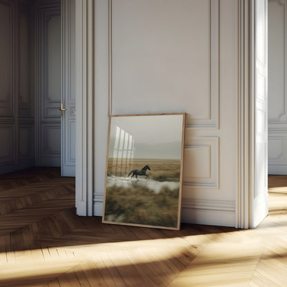 Wilde Zwarte Paard Rennend Poster