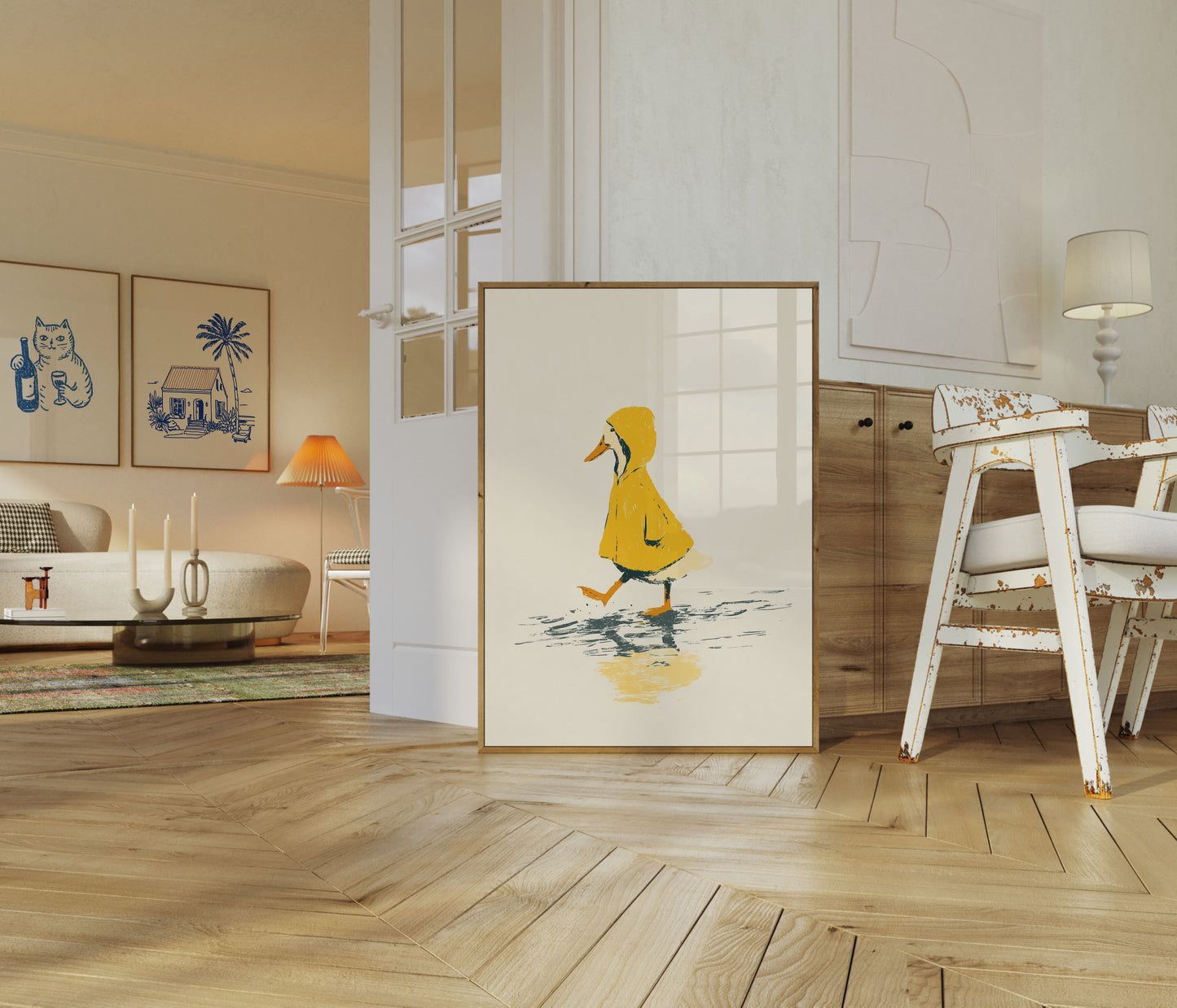Eend in Gele Regenjas Poster