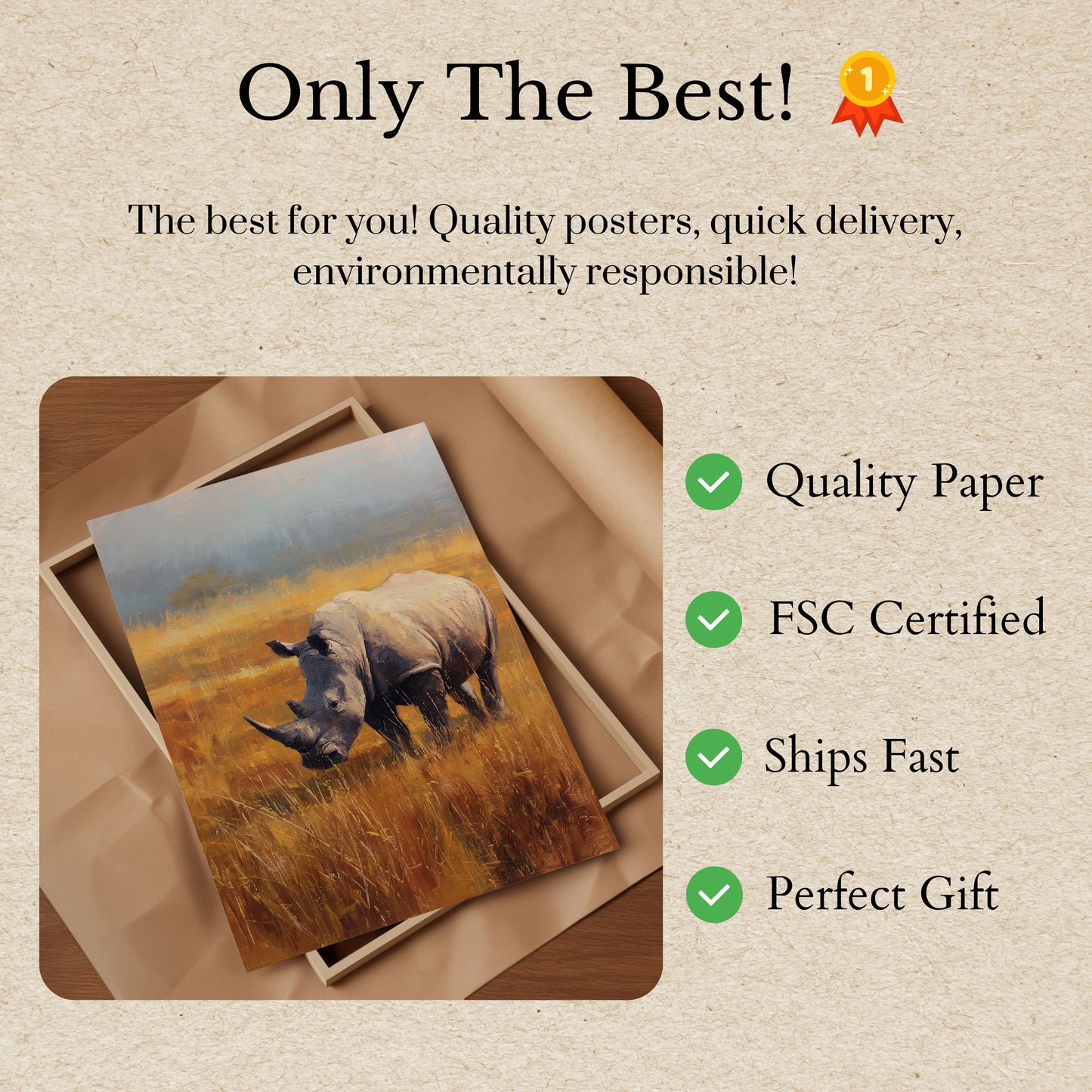 Majestic Rhino in Golden Grasslands Poster