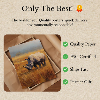 Majestic Rhino in Golden Grasslands Poster