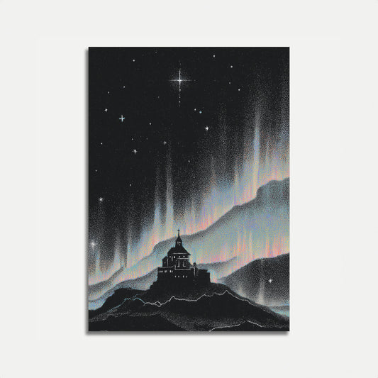 Mystisk slott Aurora Borealis affisch