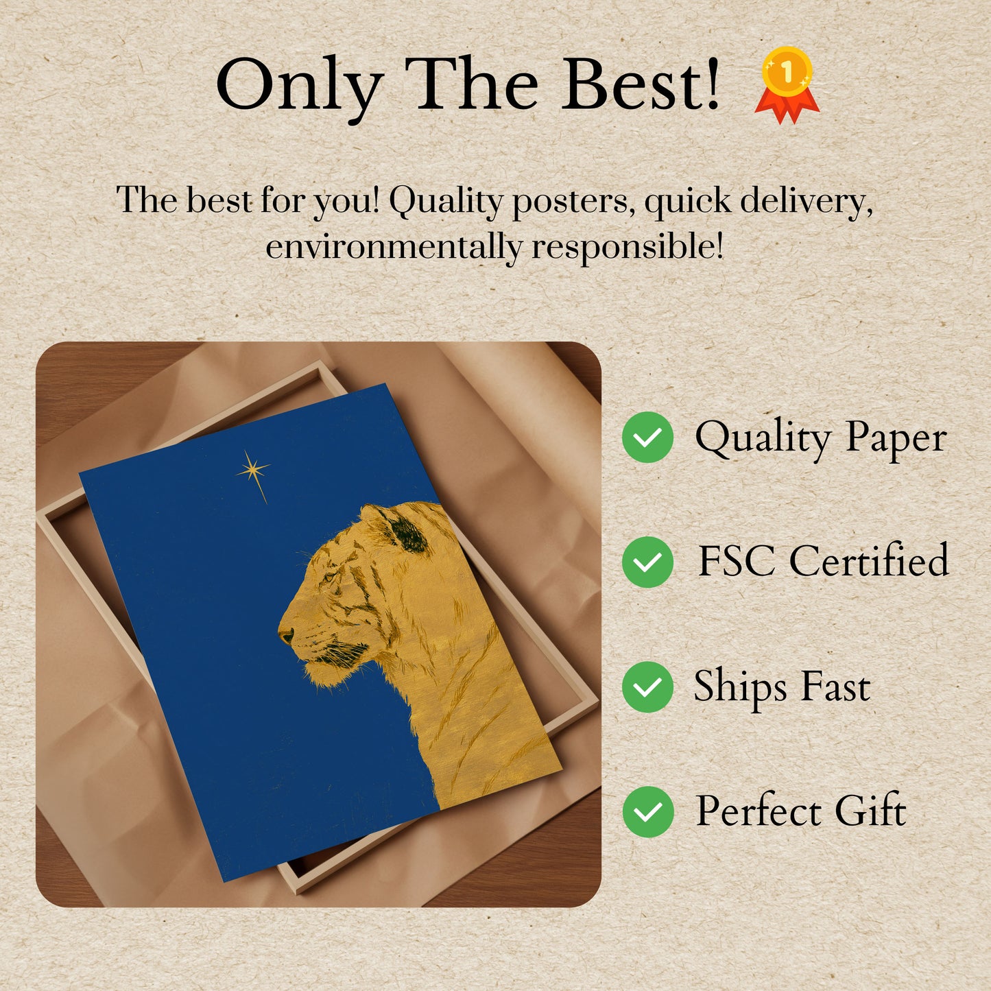 Golden Lion Looking Up Poster