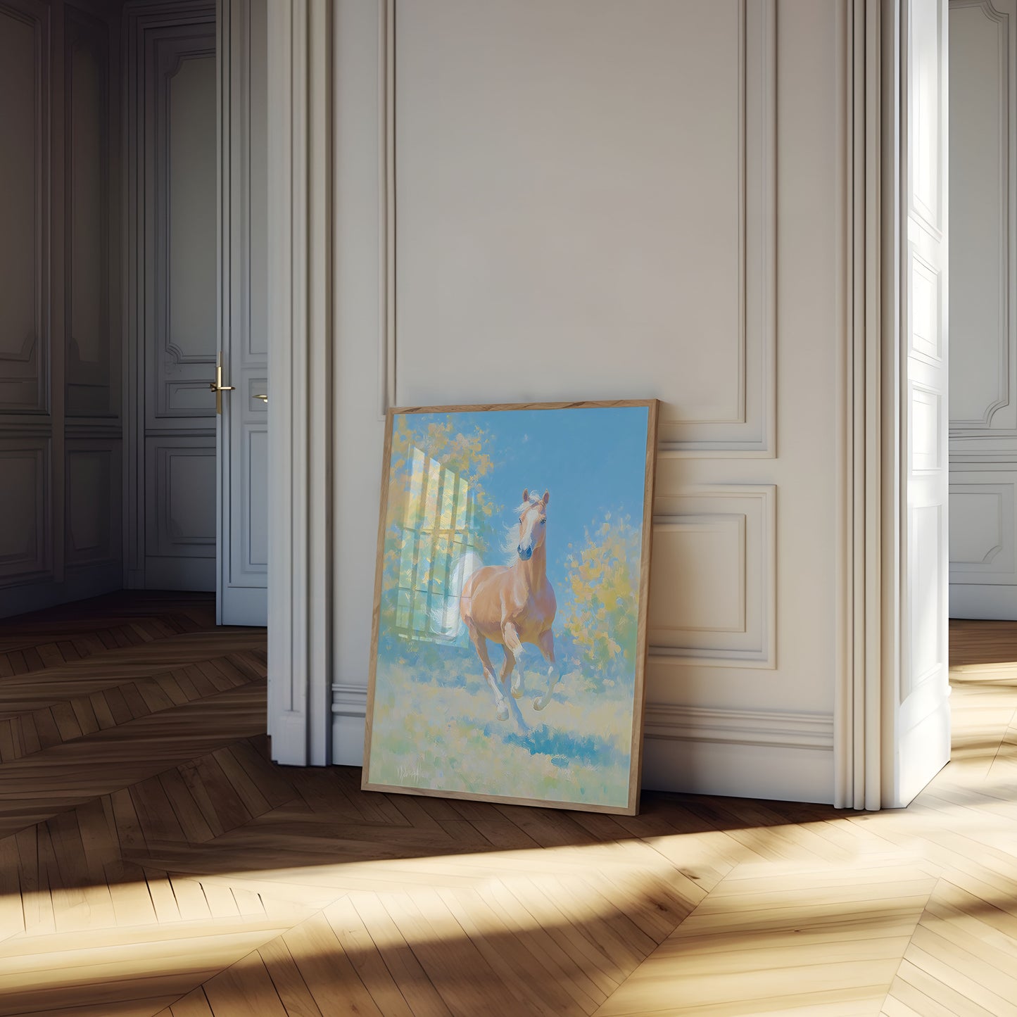 Graciøs Hest i Pastelfarvet Eng Plakat