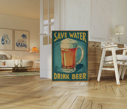 Save Water Drink Beer Vintage Poster