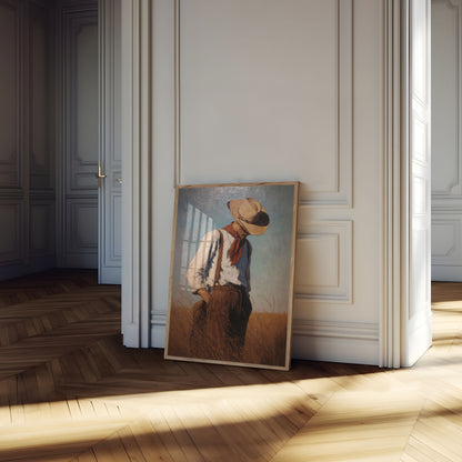 Lone Cowboy in Wheat Field Poster