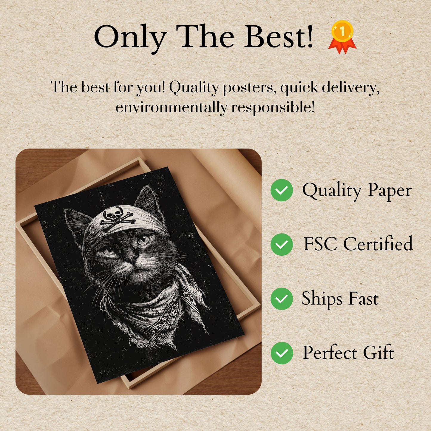 Póster de bandana con calavera de gato pirata