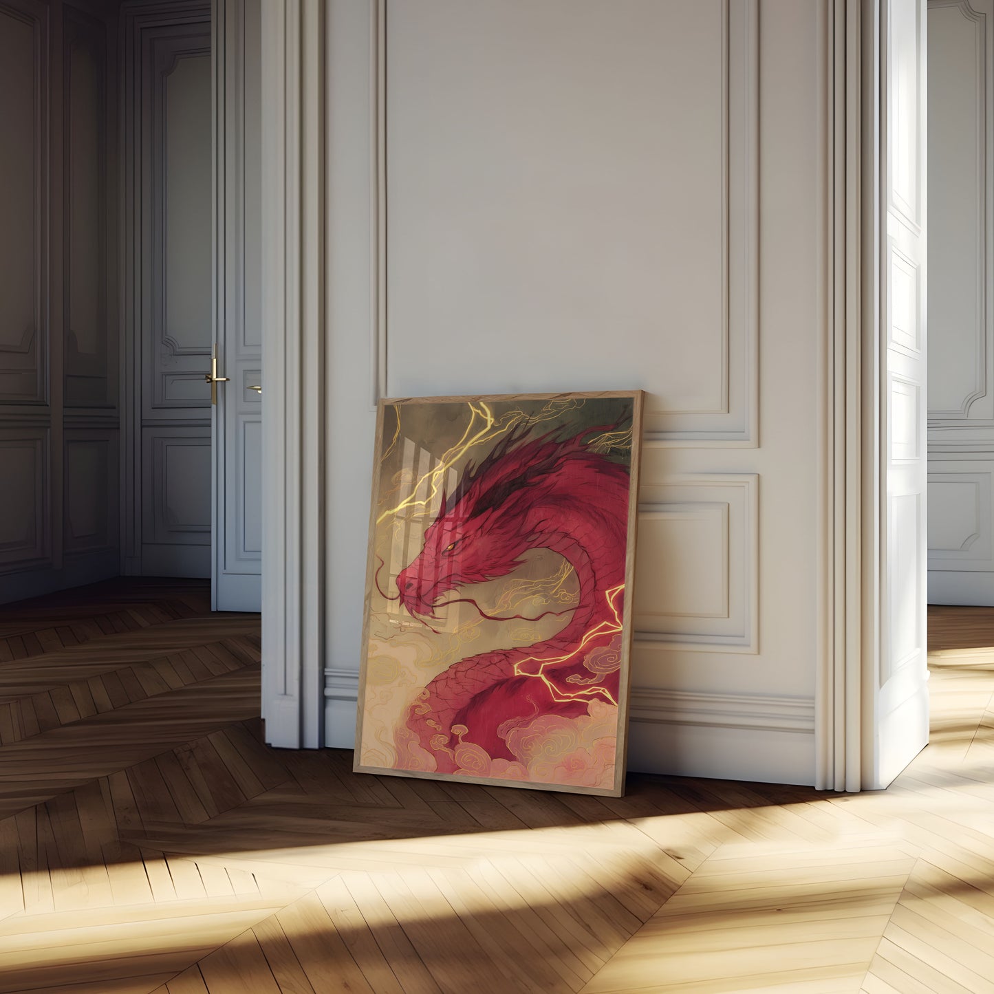 Crimson Lightning Dragon Poster