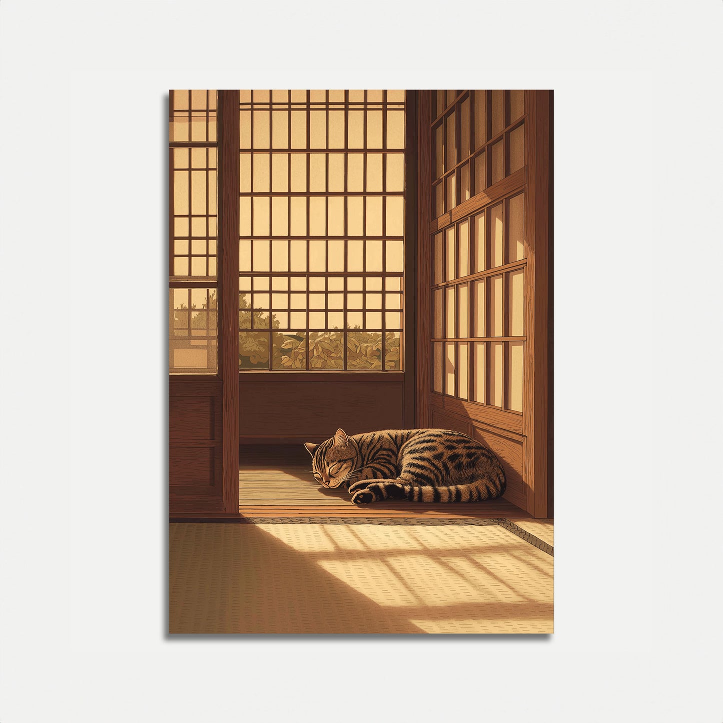 Póster de Gato Atigrado Durmiendo en la Luz Solar