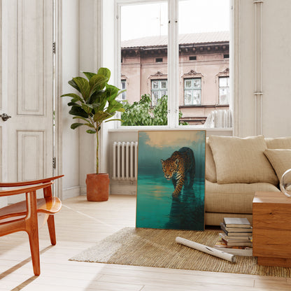 Jaguar Wading Through Turquoise Waters Poster