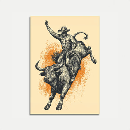 Affiche de cavalier de taureau de rodéo sauvage