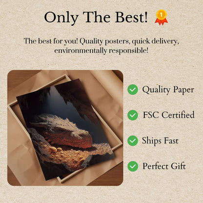 Dragon in Cave with Skulls Poster