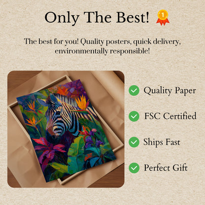 Colorful Zebra Botanical Poster