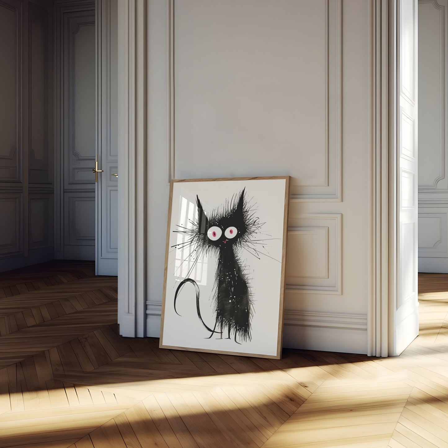 Spiky Startled Black Cat Poster