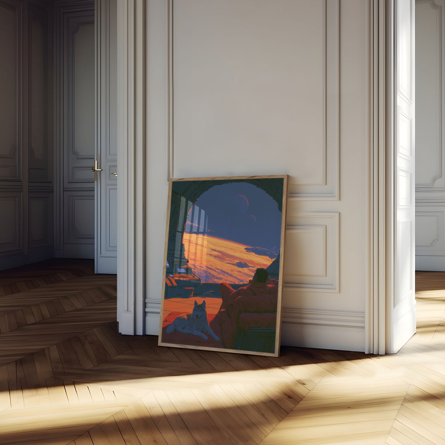 Avontuur poster zonsondergang buitenaardse planeet
