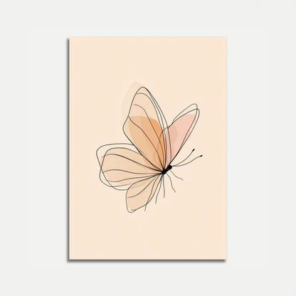 Póster de arte lineal de mariposa delicada