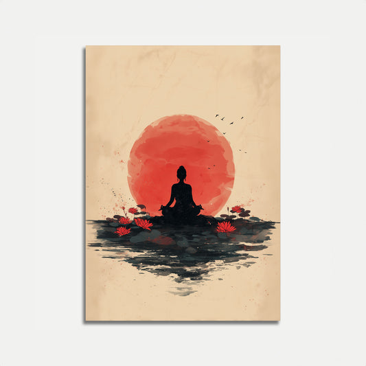 Zen Lotus Meditatie Zonsondergang Poster