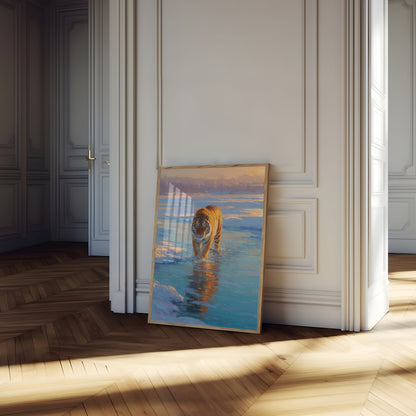 Tiger Walking on Frozen Lake Poster