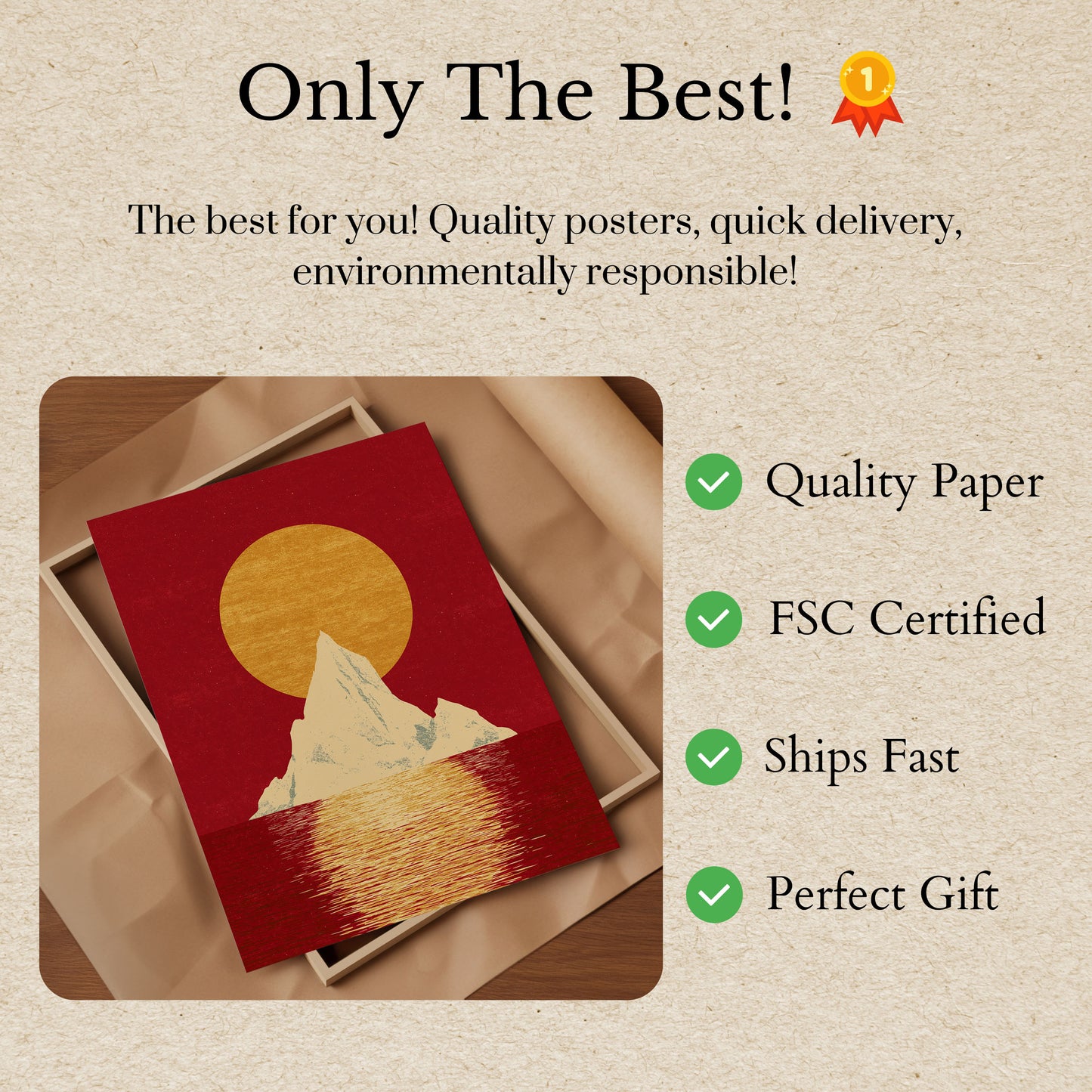 Mountain Peak Golden Sunset Poster