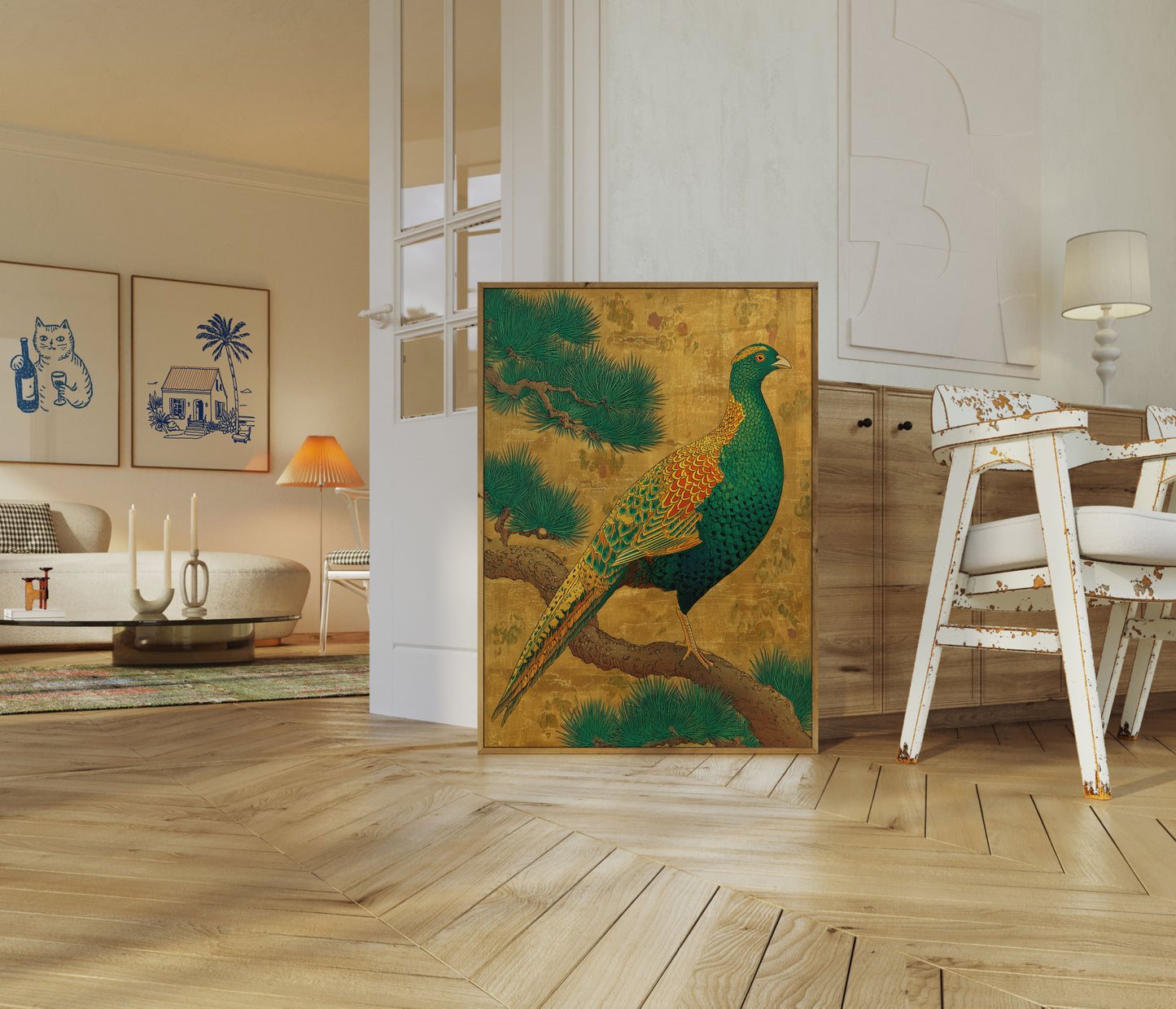 Faisan Vert sur Affiche Or