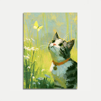 Cat Chasing Butterfly Garden Poster