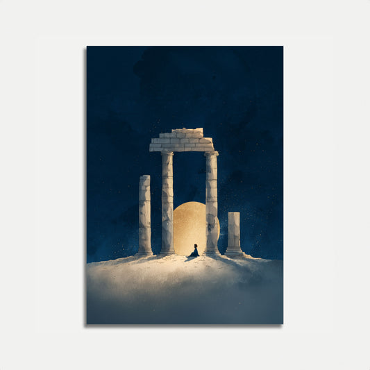 Ancient Temple Moonrise Poster