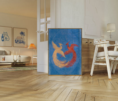 Golden and Red Phoenix Poster