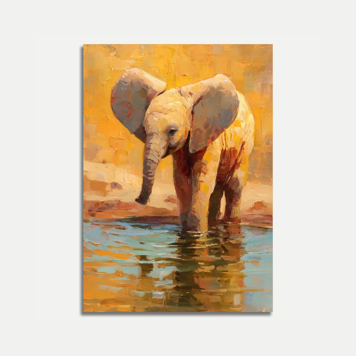 Affiche Jeune Éléphant au Point d'Eau