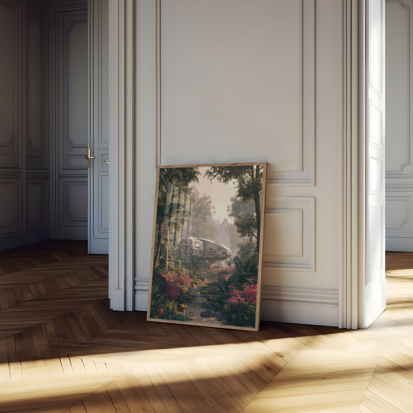 Futuristic Pod in Jungle Landscape Poster