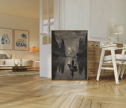 Mondbeleuchtete Flusslandschaft Poster