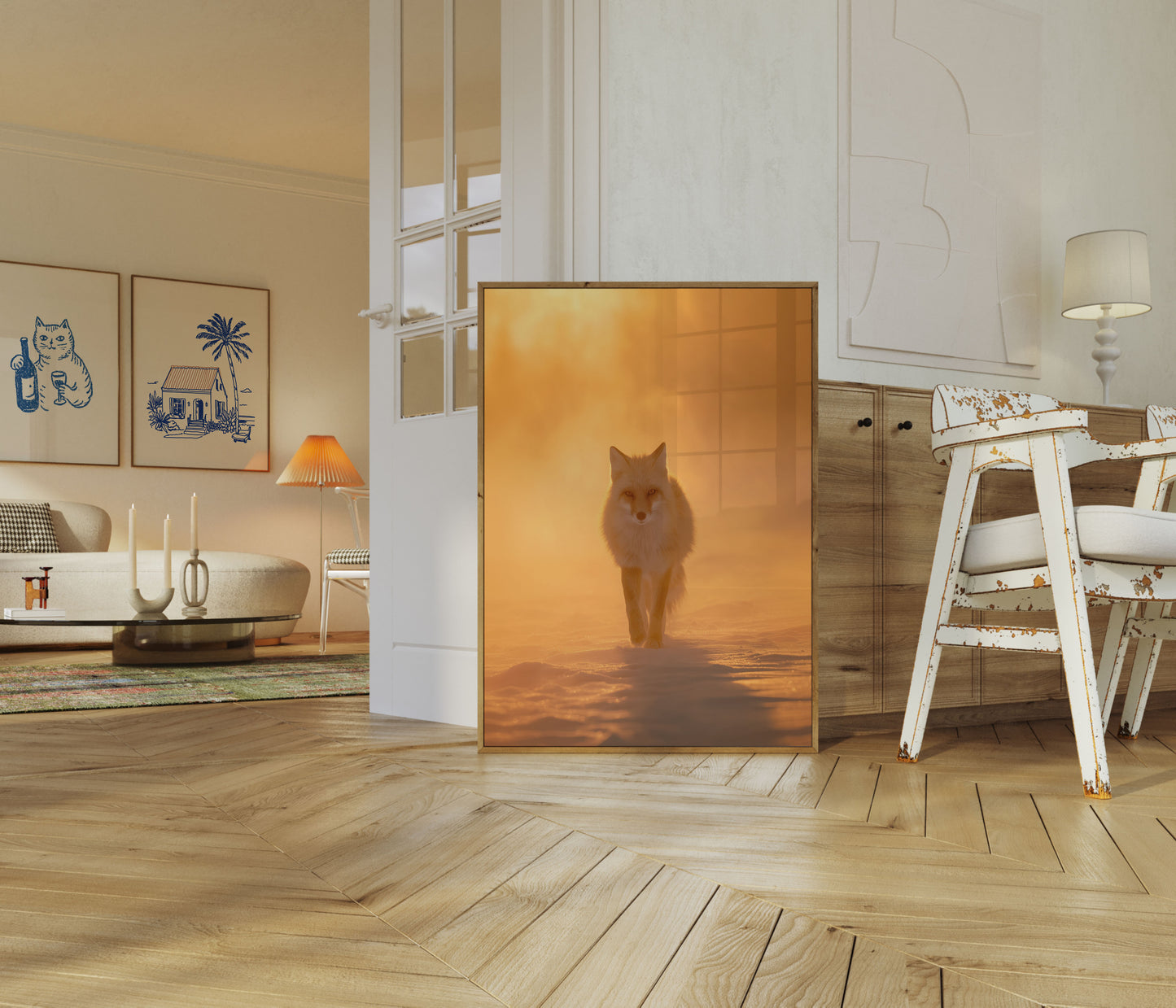 Arctic Fox in Golden Mist Poster