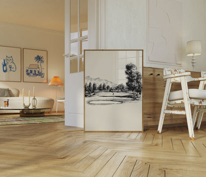 Affiche de paysage de terrain de golf de montagne