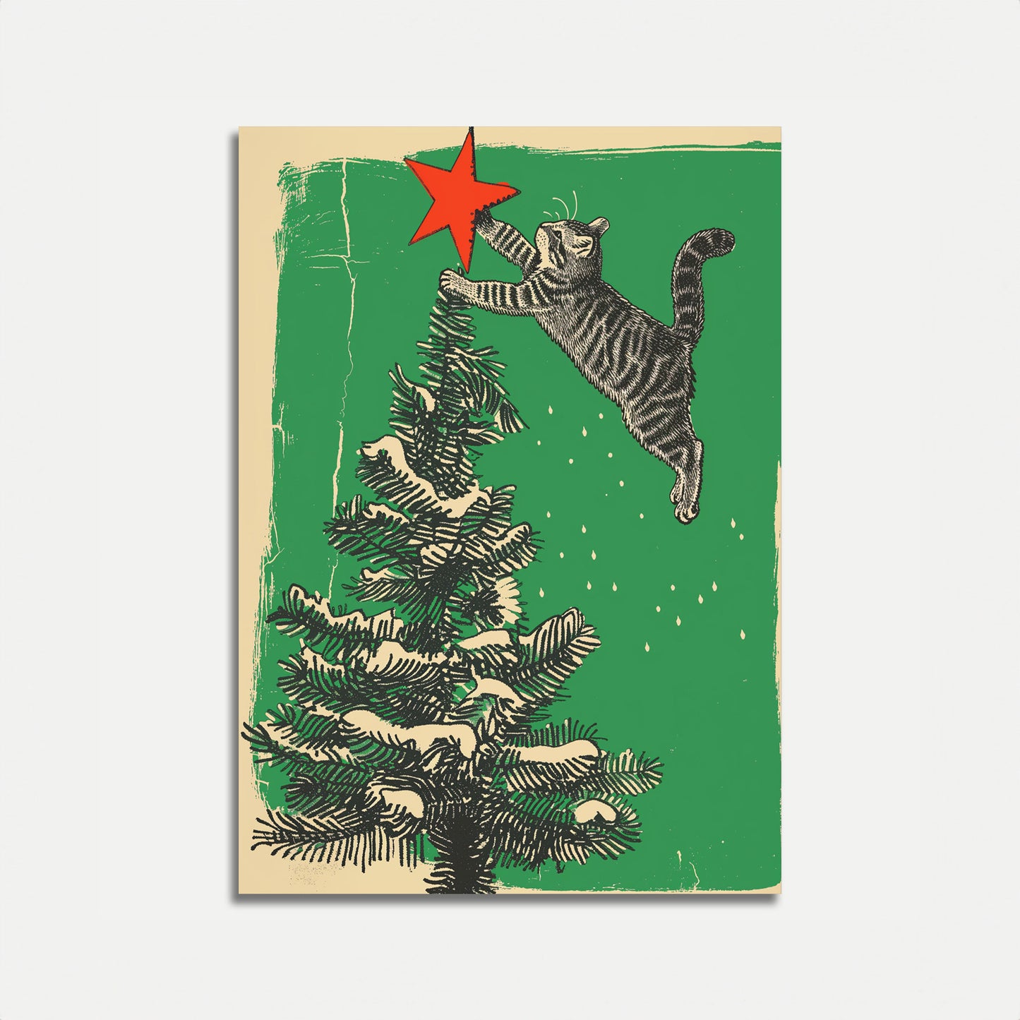 Cat Reaching Christmas Star Poster