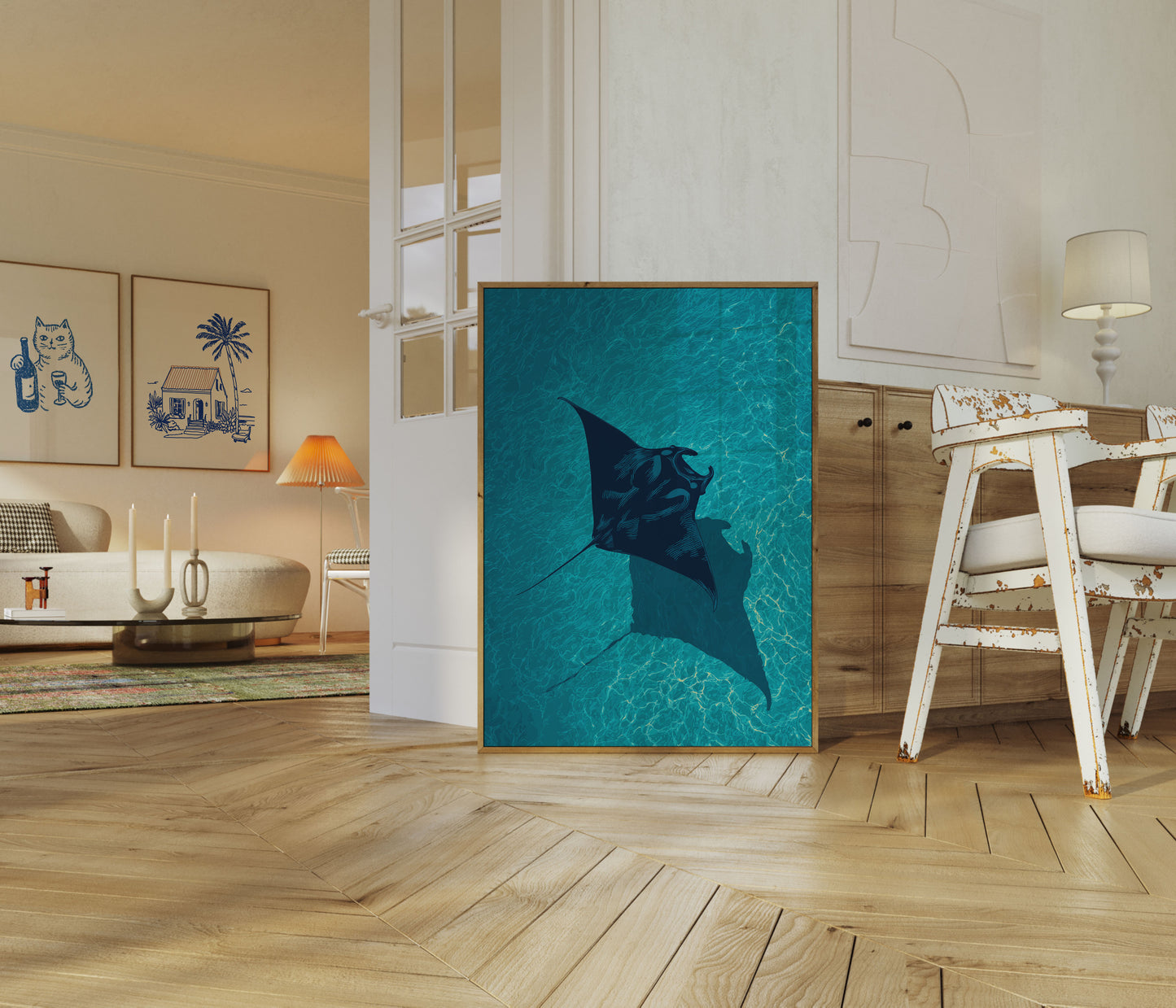 Manta Ray in Turquoise Ocean Poster