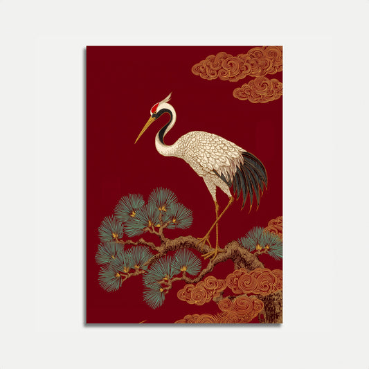 Elegant Crane and Pine Tree Poster