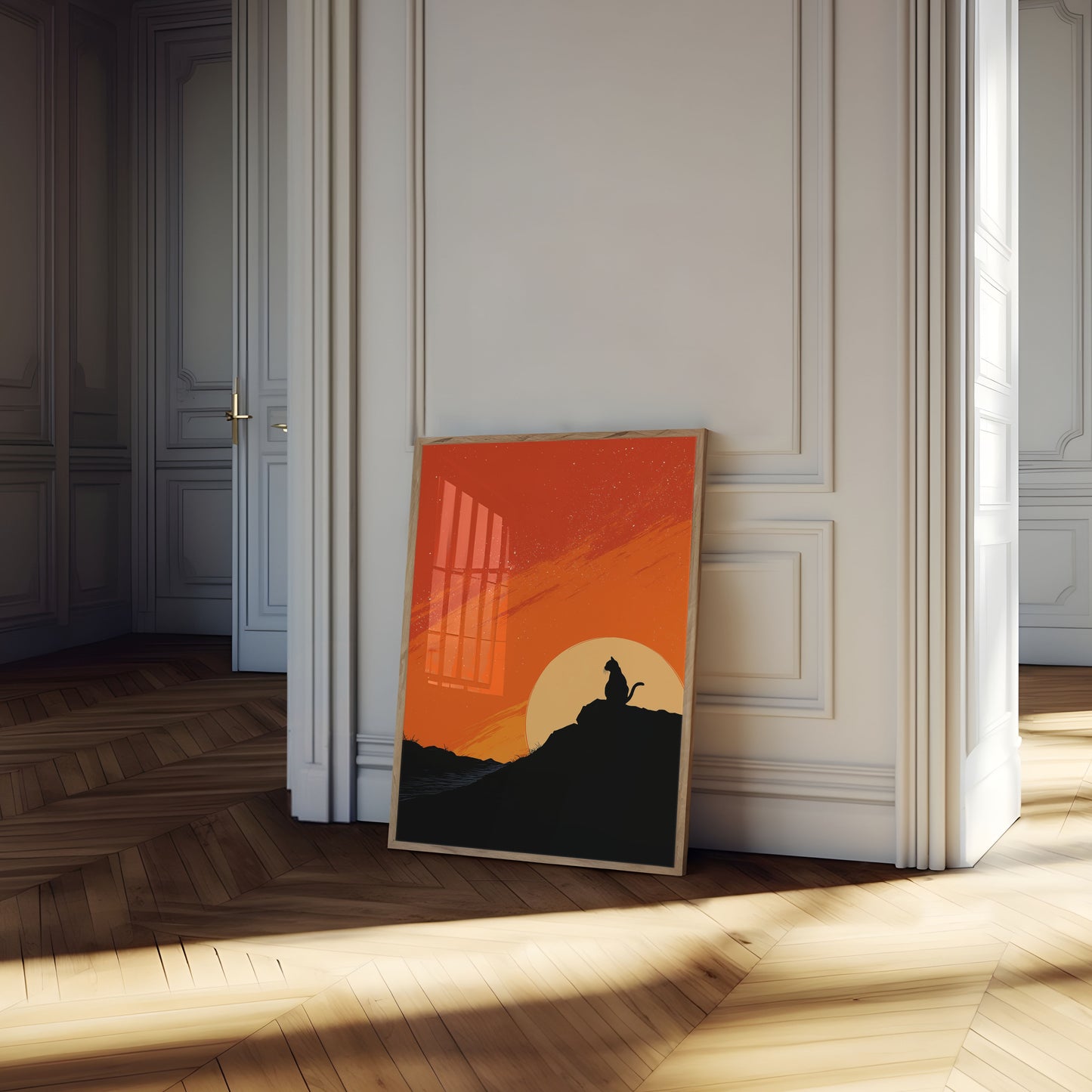 Katsilhuet Solnedgang Plakat