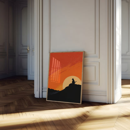 Katsilhuet Solnedgang Plakat