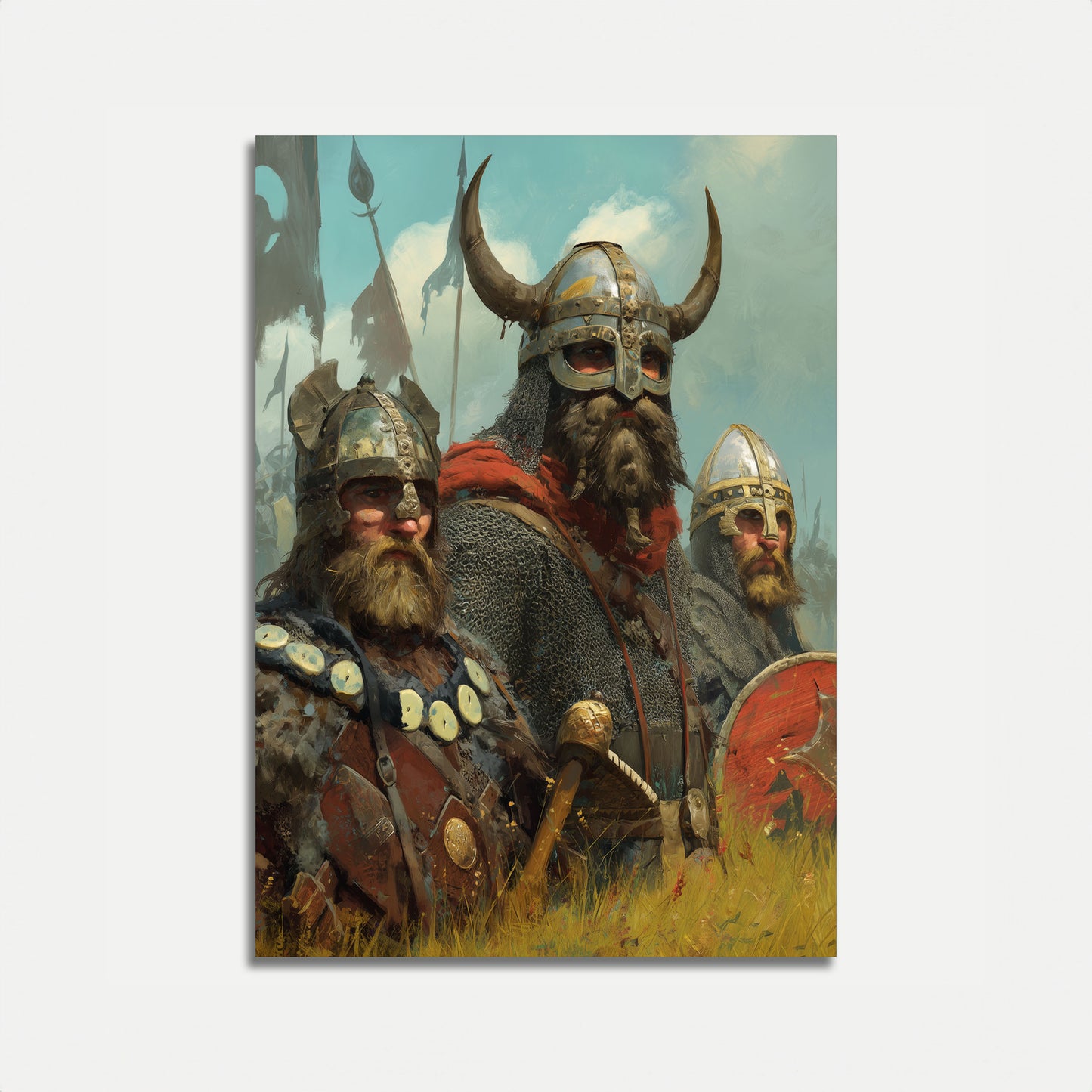 Póster de guerreros vikingos listos para la batalla