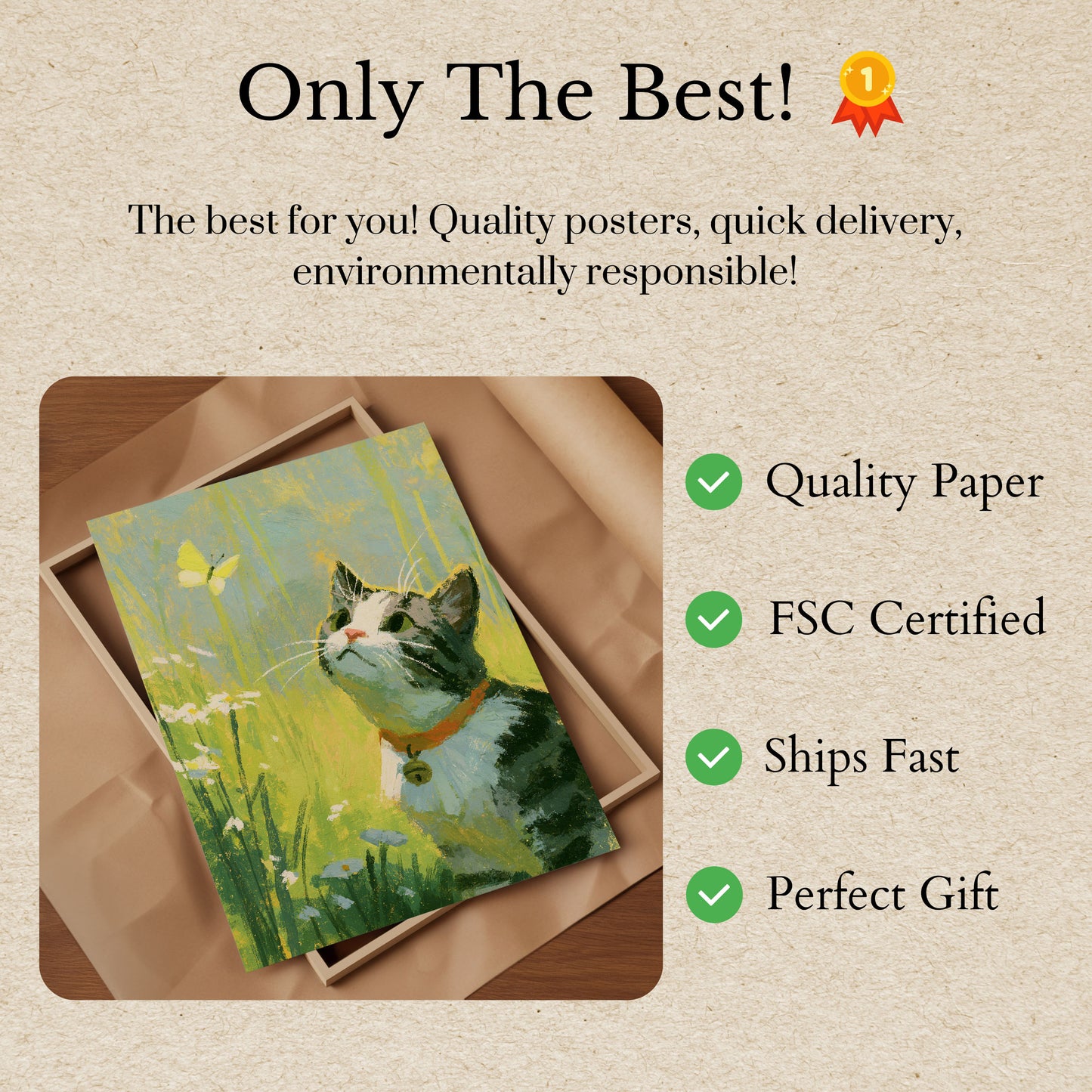 Cat Chasing Butterfly Garden Poster